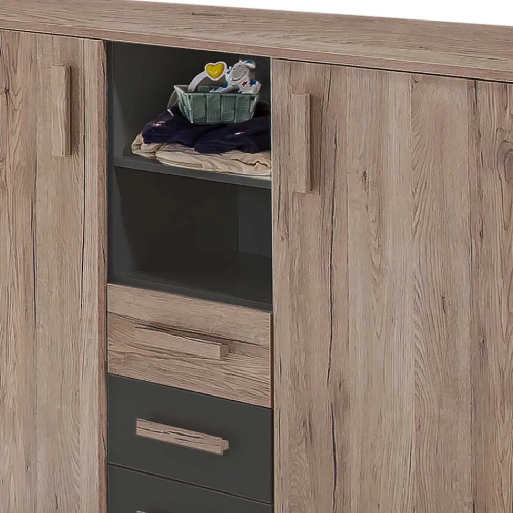 Wohnen Wickelkommode in Eiche San Remo & Dunkelgrau - Jilamenda