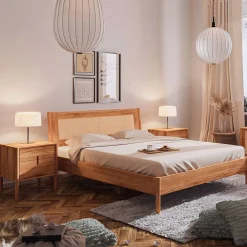 Wohnen Wildbuche Bett mit Wiener Geflecht Kopfteil - Indrya