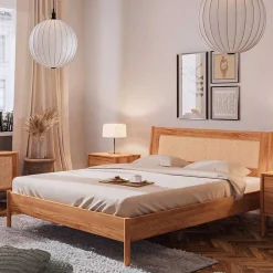 Wohnen Wildbuche Bett mit Wiener Geflecht Kopfteil - Indrya