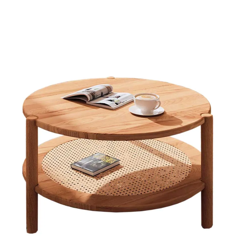 Wohnen Rattanmöbel*Wildbuche Couchtisch mit Ablage Wiener Geflecht - Indrya