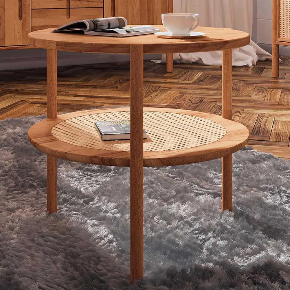 Wohnen Rattanmöbel*Wildbuche Couchtisch mit Ablage Wiener Geflecht - Indrya