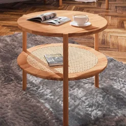 Wohnen Rattanmöbel*Wildbuche Couchtisch mit Ablage Wiener Geflecht - Indrya