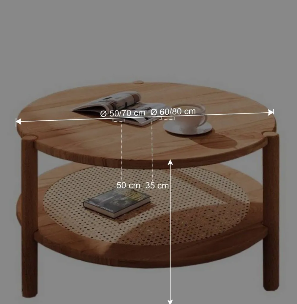 Wohnen Rattanmöbel*Wildbuche Couchtisch mit Ablage Wiener Geflecht - Indrya