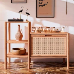 Wohnen Wildbuche Regal mit Klappfach Wiener Geflecht - Indrya