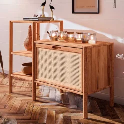 Wohnen Wildbuche Regal mit Klappfach Wiener Geflecht - Indrya