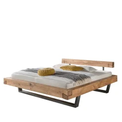 Wohnen Naturholzmöbel|Betten*Wildeiche Balkenbett in Schwebeoptik Iloventa mit Metallkufen Industrial