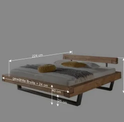 Wohnen Naturholzmöbel|Betten*Wildeiche Balkenbett in Schwebeoptik Iloventa mit Metallkufen Industrial