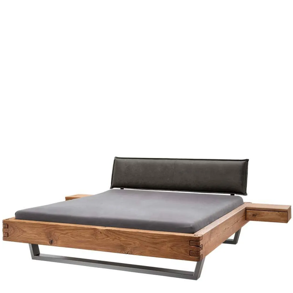 Wohnen Naturholzmöbel|Betten*Wildeiche Balkenbett mit Leder-Kopfteil - Reneva