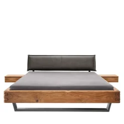 Wohnen Naturholzmöbel|Betten*Wildeiche Balkenbett mit Leder-Kopfteil - Reneva