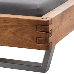 Wohnen Naturholzmöbel|Betten*Wildeiche Balkenbett mit Leder-Kopfteil - Reneva