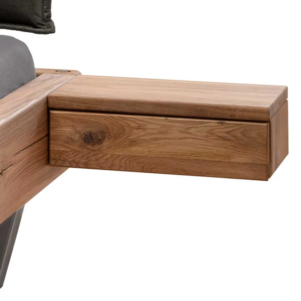 Wohnen Naturholzmöbel|Betten*Wildeiche Balkenbett mit Leder-Kopfteil - Reneva