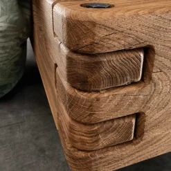 Wohnen Naturholzmöbel|Betten*Wildeiche Balkenbett mit Leder-Kopfteil - Reneva