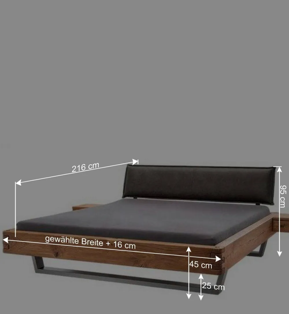 Wohnen Naturholzmöbel|Betten*Wildeiche Balkenbett mit Leder-Kopfteil - Reneva