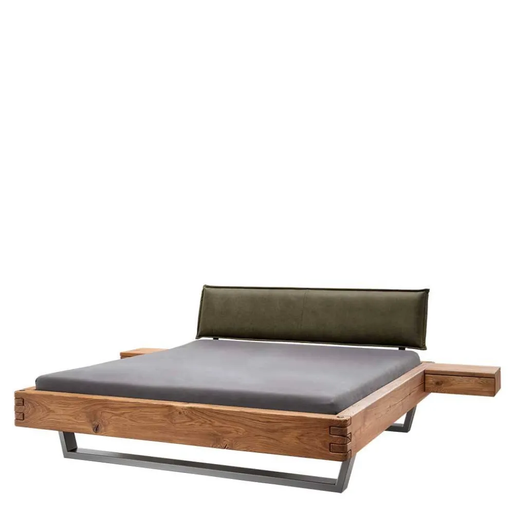 Wohnen Naturholzmöbel|Betten*Wildeiche Balkenbett mit Leder-Kopfteil - Abrahams