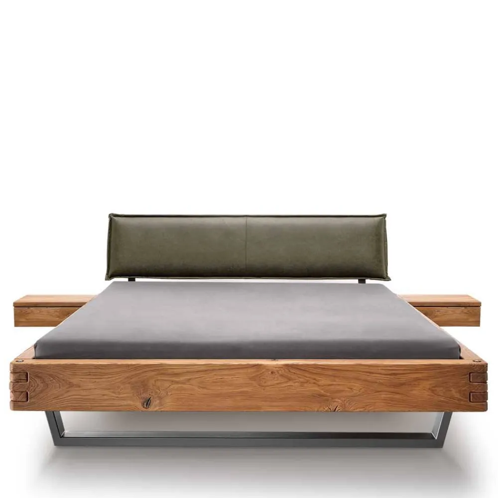 Wohnen Naturholzmöbel|Betten*Wildeiche Balkenbett mit Leder-Kopfteil - Abrahams