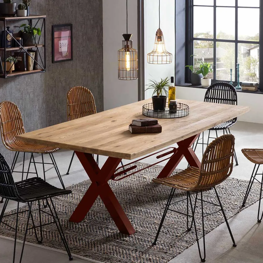 Wohnen Braune Möbel|Küchentische*Wildeiche Baumkantentisch mit X Füßen - Vlacondra