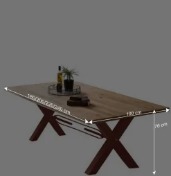 Wohnen Braune Möbel|Küchentische*Wildeiche Baumkantentisch mit X Füßen - Vlacondra