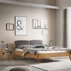 Wohnen Naturholzmöbel|Betten*Wildeiche Bett mit Kopfteilpolstern in Grau - Luxuria