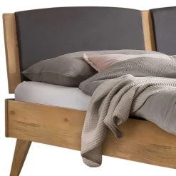 Wohnen Naturholzmöbel|Betten*Wildeiche Bett mit Kopfteilpolstern in Grau - Luxuria