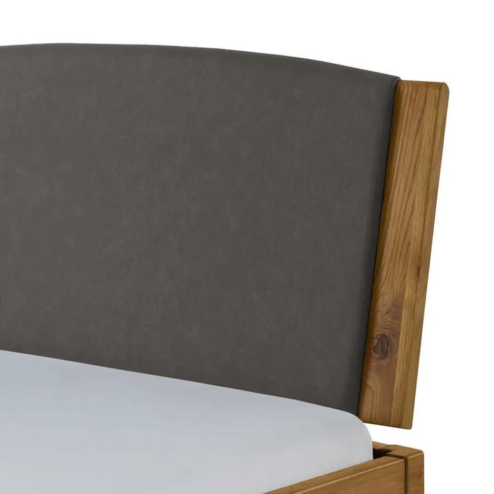 Wohnen Naturholzmöbel|Betten*Wildeiche Bett mit Kopfteilpolstern in Grau - Luxuria