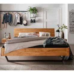 Wohnen Wildeiche Bett mit Metallkufen in Schwarzgrau - Tomya