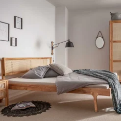 Wohnen Wildeiche Bett mit Wiener Geflecht Kopfteil - Ambrosso