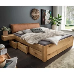 Wohnen Braune Möbel|Jugendbetten*Wildeiche Bettanlage mit Stauraum - Zennian (dreiteilig)