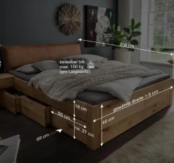 Wohnen Braune Möbel|Jugendbetten*Wildeiche Bettanlage mit Stauraum - Zennian (dreiteilig)
