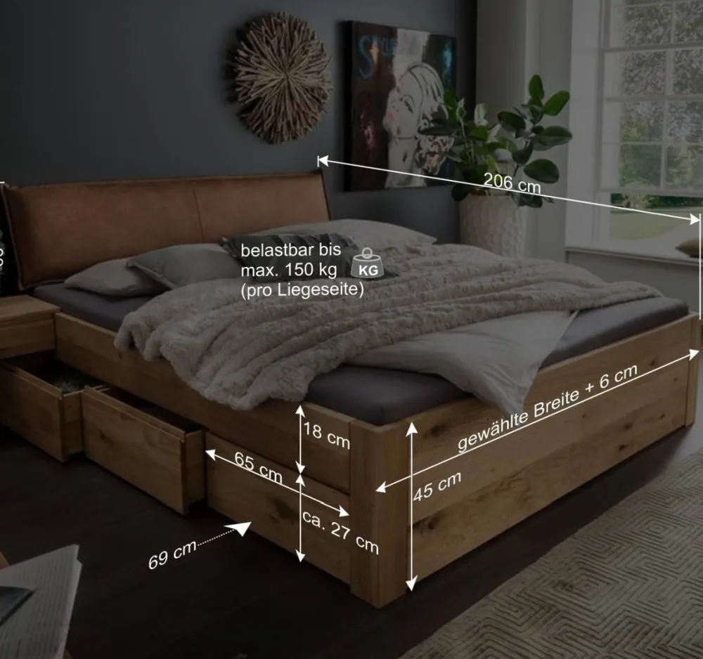 Wohnen Braune Möbel|Jugendbetten*Wildeiche Bettanlage mit Stauraum - Zennian (dreiteilig)