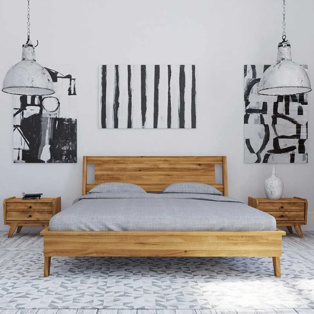 Wohnen Naturholzmöbel|Betten*Wildeiche Bettgestell mit Überlänge 210 cm - Hardus (dreiteilig)