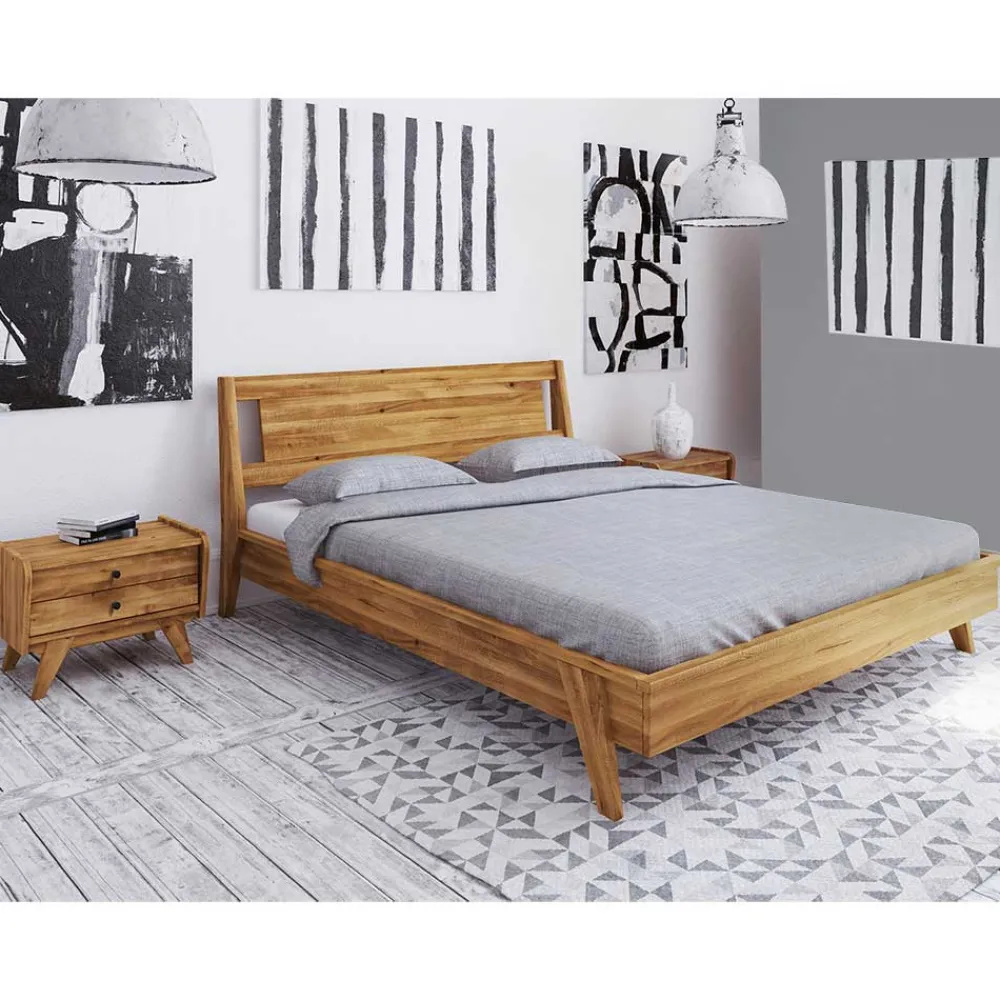 Wohnen Naturholzmöbel|Betten*Wildeiche Bettgestell mit Überlänge 210 cm - Hardus (dreiteilig)