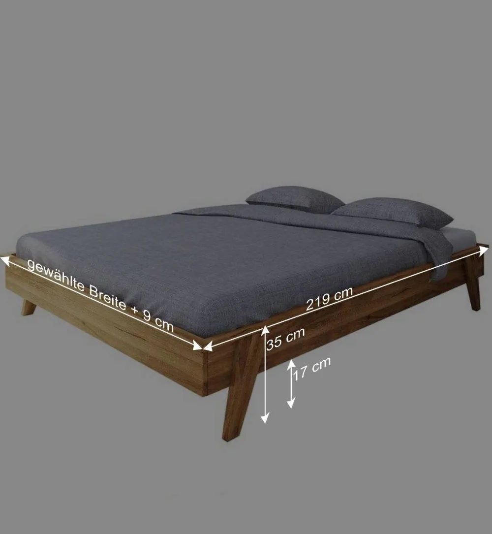 Wohnen Naturholzmöbel|Retro Möbel*Wildeiche Bettgestell ohne Kopfteil in 210 cm - Hardus