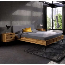 Wohnen Betten|Betten*Wildeiche Designerbett mit Polsterkopfteil - Casarius