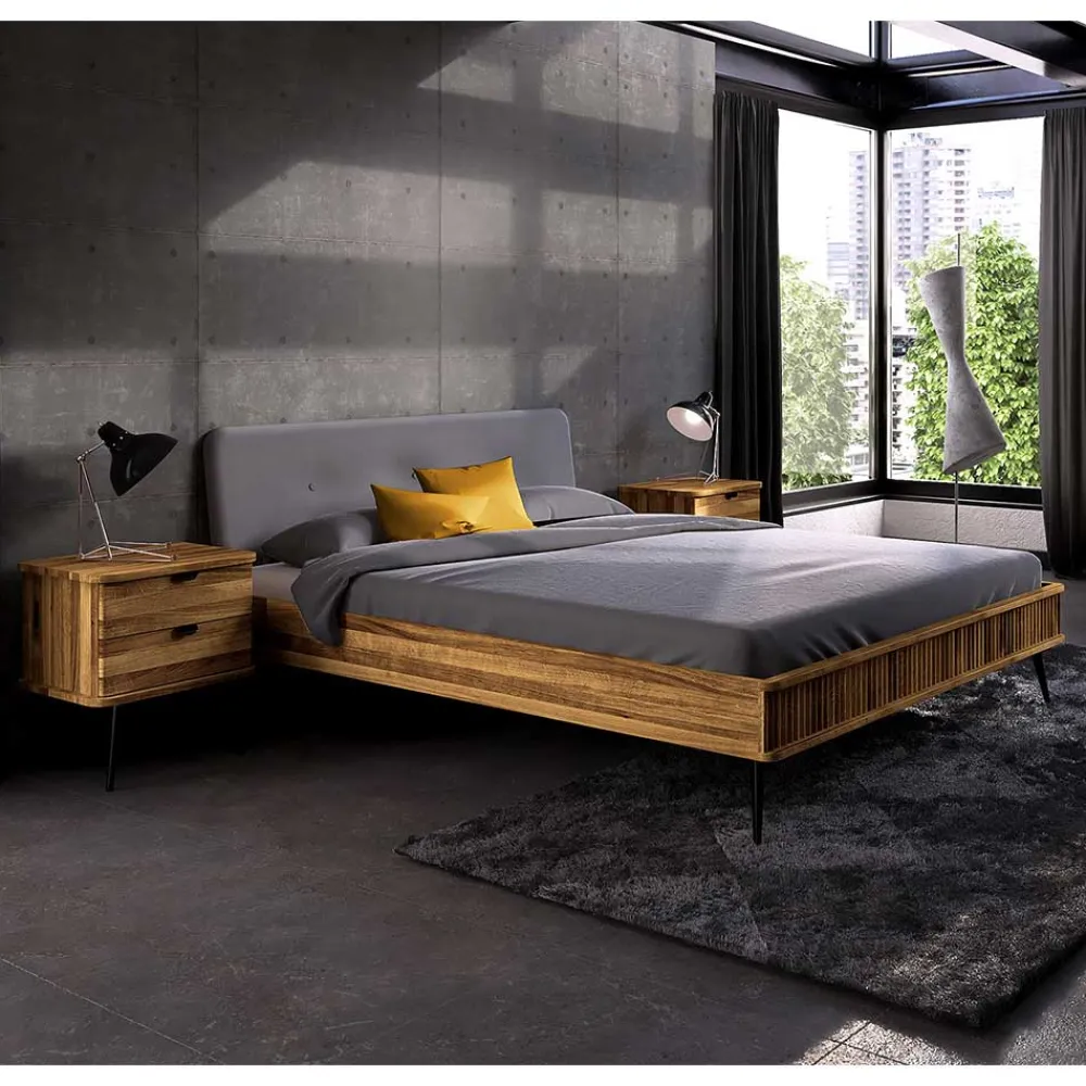 Wohnen Betten|Betten*Wildeiche Designerbett mit Polsterkopfteil - Casarius
