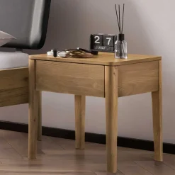 Wohnen Graue Möbel|Naturholzmöbel*Wildeiche Doppelbett mit Kunstleder Kopfteil - Lucyanco