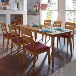 Wohnen Wildeiche Esstisch Gruppe Likes mit Kunstleder Rot (siebenteilig)