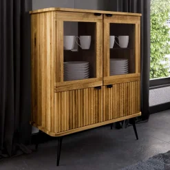 Wohnen Esszimmerschränke|Highboards*Wildeiche Highboard mit Glastüren & Holztüren - Casarius