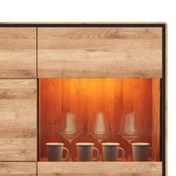 Wohnen Wildeiche Highboard mit Glas Einsatz - Shipper