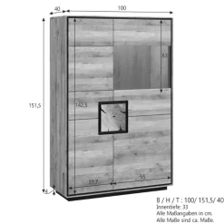 Wohnen Wildeiche Highboard mit Glas Einsatz - Shipper