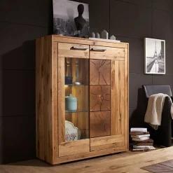 Wohnen Esszimmerschränke|Highboards*Wildeiche Highboard Troncon mit Glas Einsatz