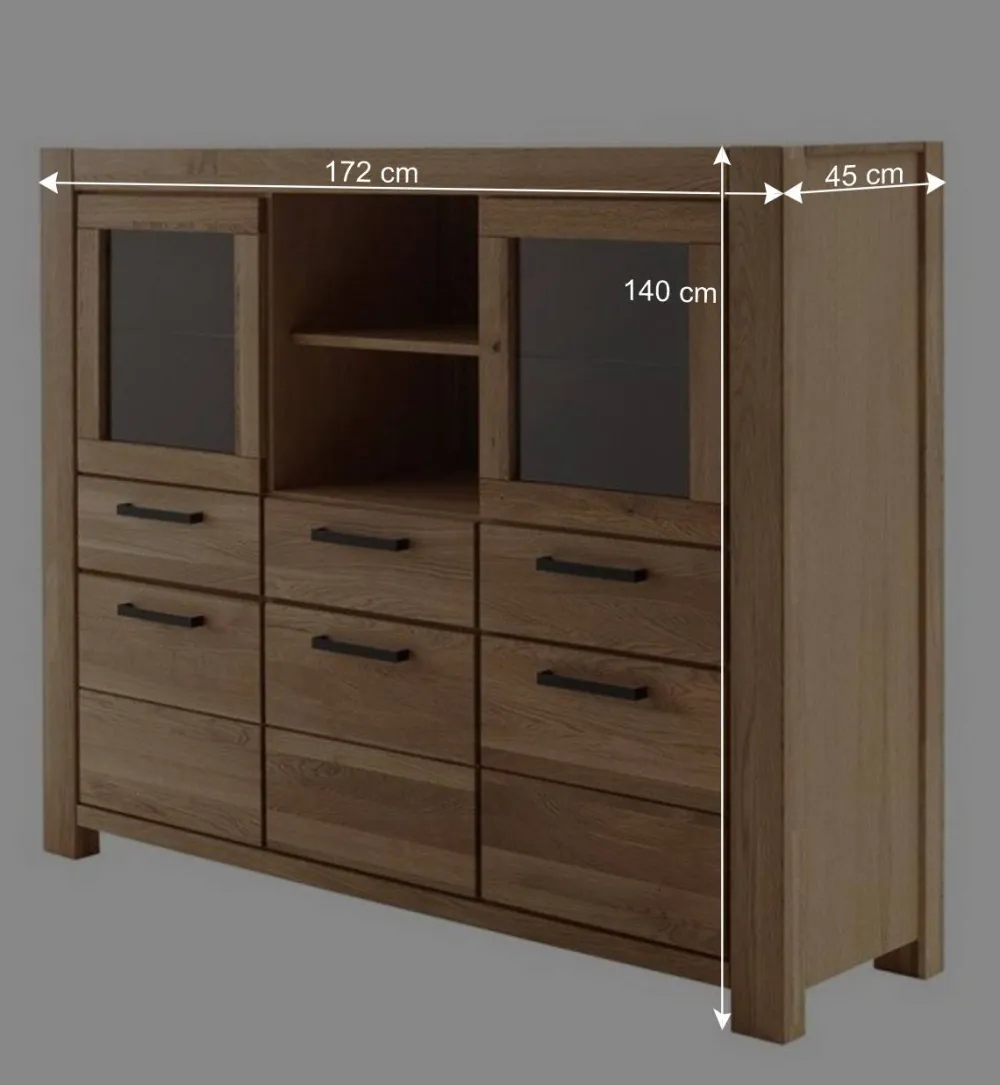 Wohnen Sideboards & Kommoden|Kommoden*Wildeiche Highboard Vitrine teilmassiv - Sophia