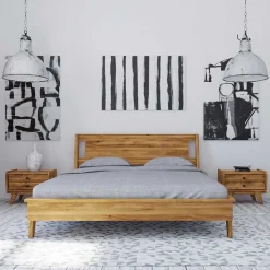 Wohnen Wildeiche Holz Bett mit Überlänge 220 cm - Hardus (dreiteilig)