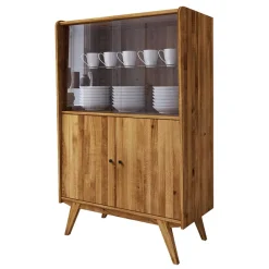 Wohnen Esszimmerschränke|Highboards*Wildeiche Mid Century Schrank mit zwei Glas Türen - Hardus