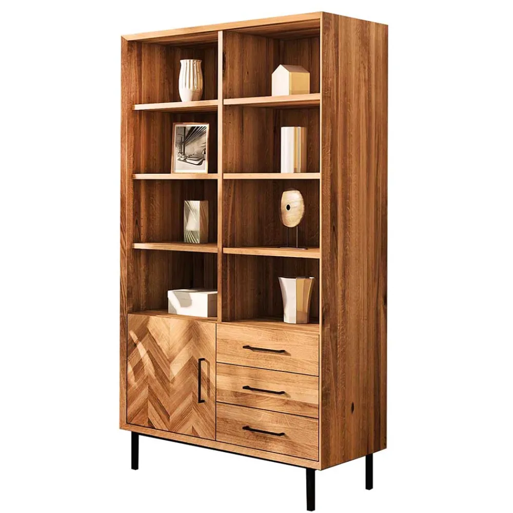Wohnen Skandinavische Möbel|Wohnzimmer-Regale*Wildeiche Regal mit Tür & drei Schubladen - Kerfa