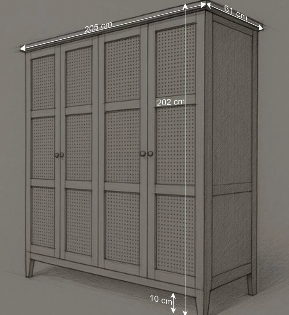 Wohnen Rattanmöbel*Wildeiche Schlafzimmerschrank mit Wiener Geflecht - Ambrosso
