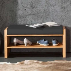 Wohnen Wildeiche Schuhbank mit Leder Polsterung - Mandrey