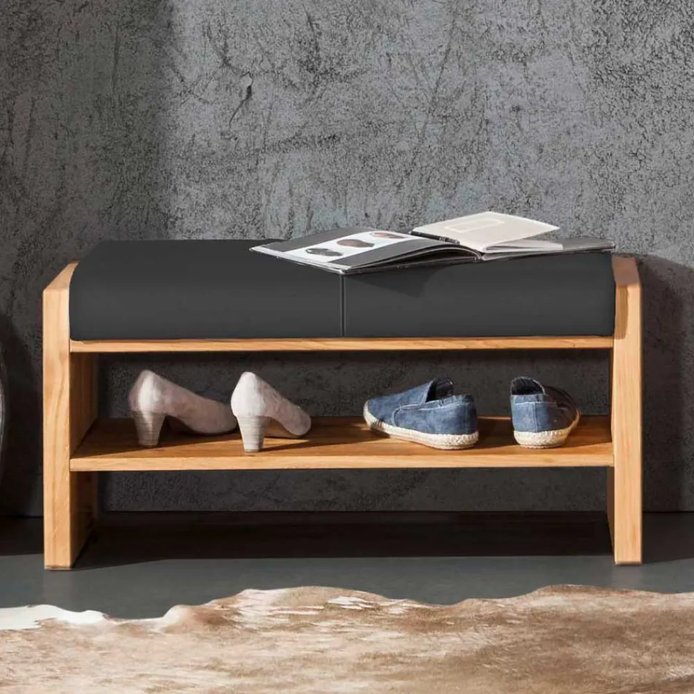 Wohnen Wildeiche Schuhbank mit Leder Polsterung - Mandrey