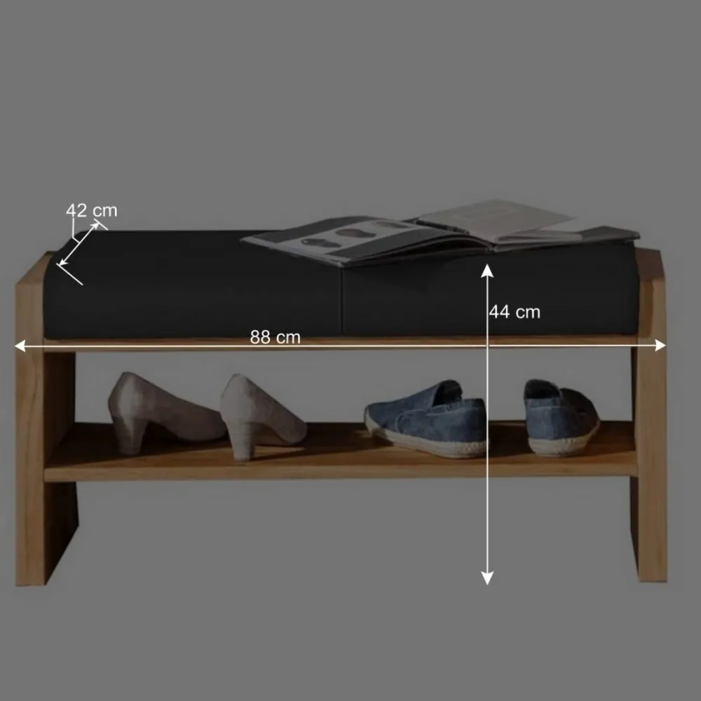 Wohnen Wildeiche Schuhbank mit Leder Polsterung - Mandrey