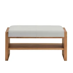 Wohnen Schuhschränke|Garderobenbänke*Wildeiche Sitzbank mit weißem Echtleder - Mandrey