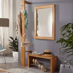 Wohnen Glasmöbel|Diele Komplett*Wildeiche Standgarderobe & Spiegel - Uvinessa (dreiteilig)